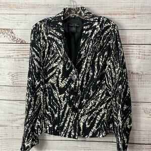 BRANDON THOMAS  Tweed BLACK / WHITE‎ 3 BUTTON SIZE LARGE SILKY BLAZER JACKET